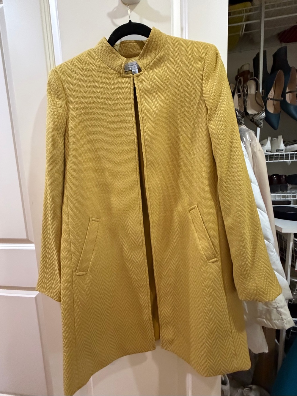 Tahari Mustard Yellow Textured knee-length Coat
